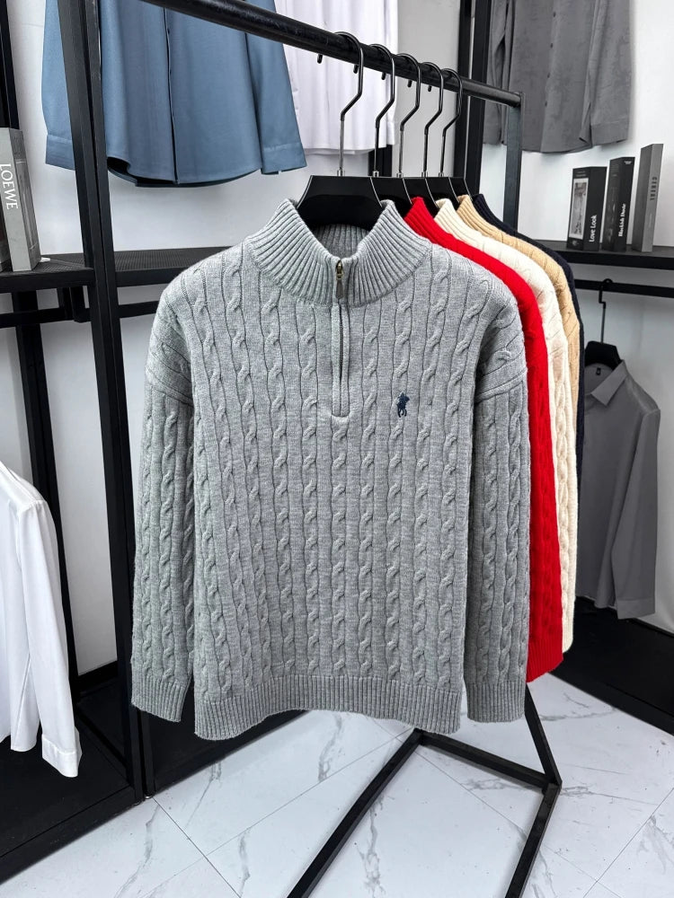 High end luxury brand zipper sweater men's designer new fashion classic Paul Pony embroidery winter warm plush knitted pullover