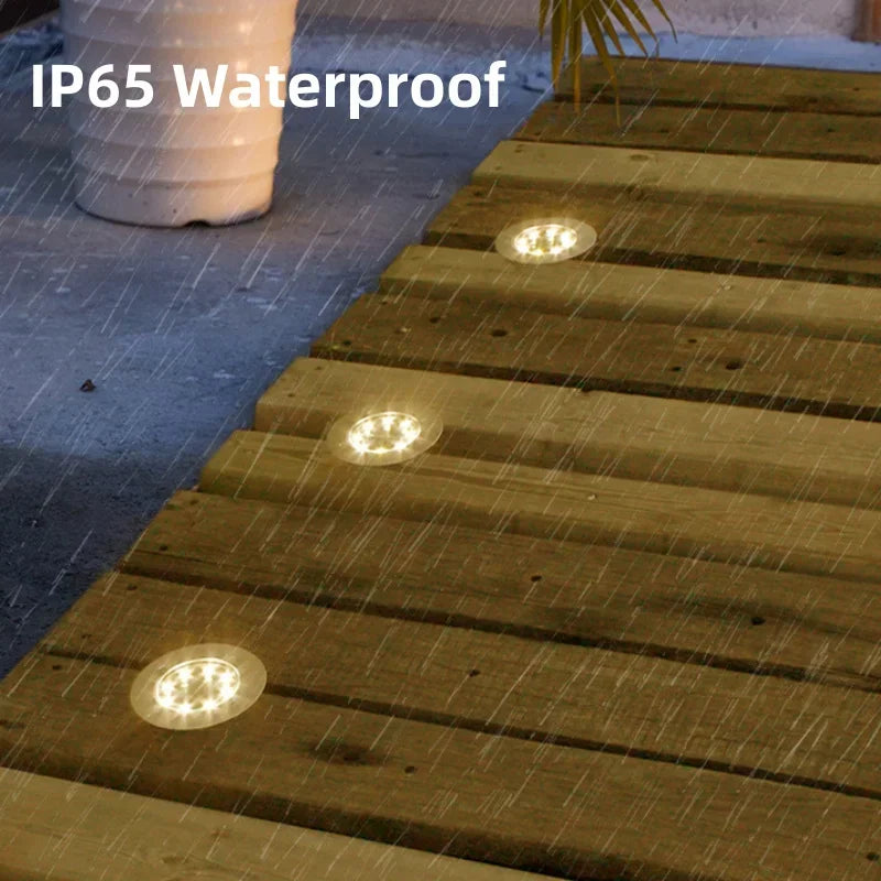 4Pcs LED Solar Garden Lights Outdoor Lighting Floor Lamps 8 LED Underground Deck Light Solar Powered Panel Garden Spot Lights
