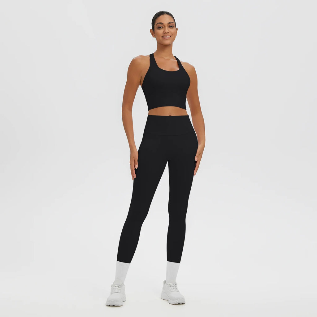 2PCS Women's Sports Pants Yoga Set Sexy Backless I-shaped Vest with Chest Pad Shock-absorbing Running Yoga Tank Top Yoga Pants