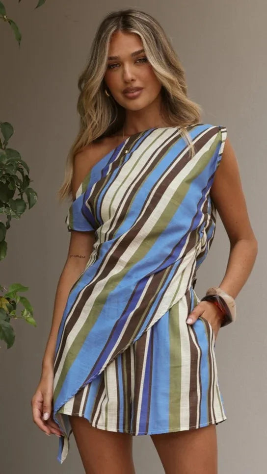 Fashion Elegnat Holiday 2 Piece Set New Summer Printed Off-shoulder Casual Tops And Shorts Suit Womens Clothing