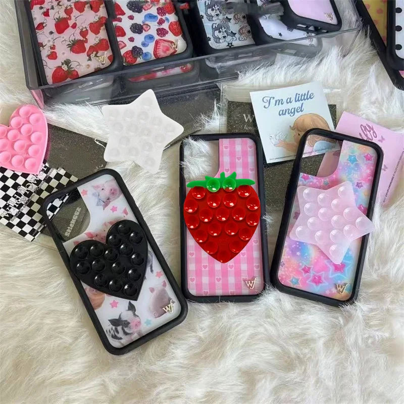 Wildflower Strawberry star Pink Love Heart Silicone Suction Multifunctional Suction Cup Stand Anti-Slip wf Mount Back Sticker﻿﻿