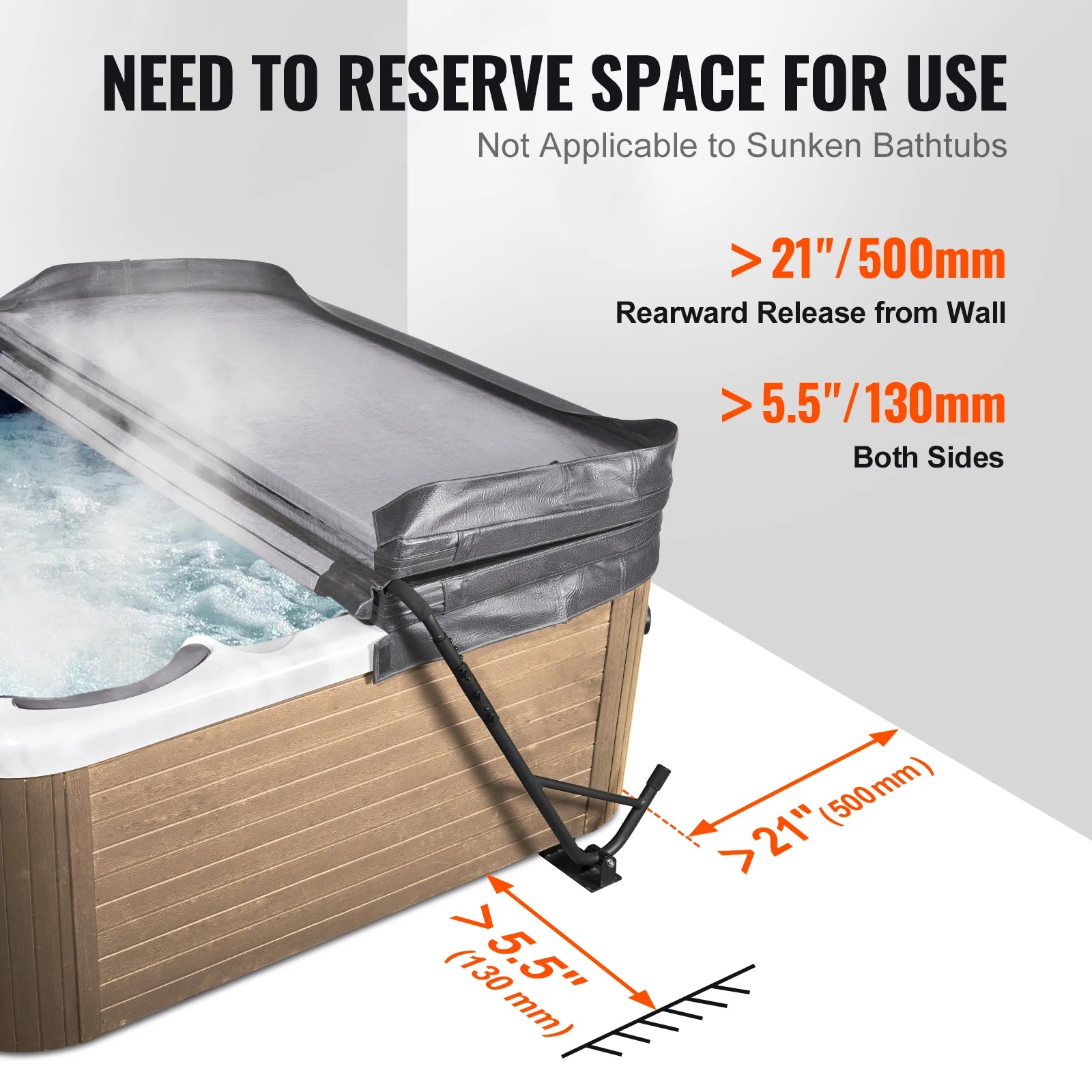 SucceBuy Hot Tub Cover Lift Spa Cover Lift Height 31.5"-41.3" Width 57"-92.5" Adjustable Installed Underneath Both Side Suitable