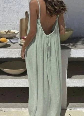 Women Backless Loose Sling Nightgown New Spaghetti Strap Home Wear Casual Lounge Dress