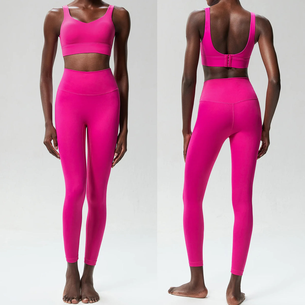 Two Pieces Fitness Yoga Set Women Solid Color Stretchy Soft Gym Suit Breathable Quick Dry Running Sportswear Workout Clothes