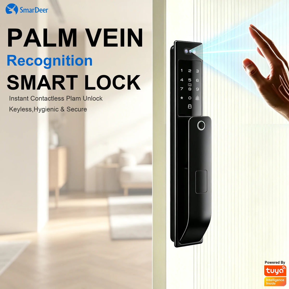 3D Face & Palm Vein Smart Door Lock, IP66 Waterproof Dual Biometric Lock, Fits Euro 6068/6085/5572 & Israel 6590 Lock Bodies