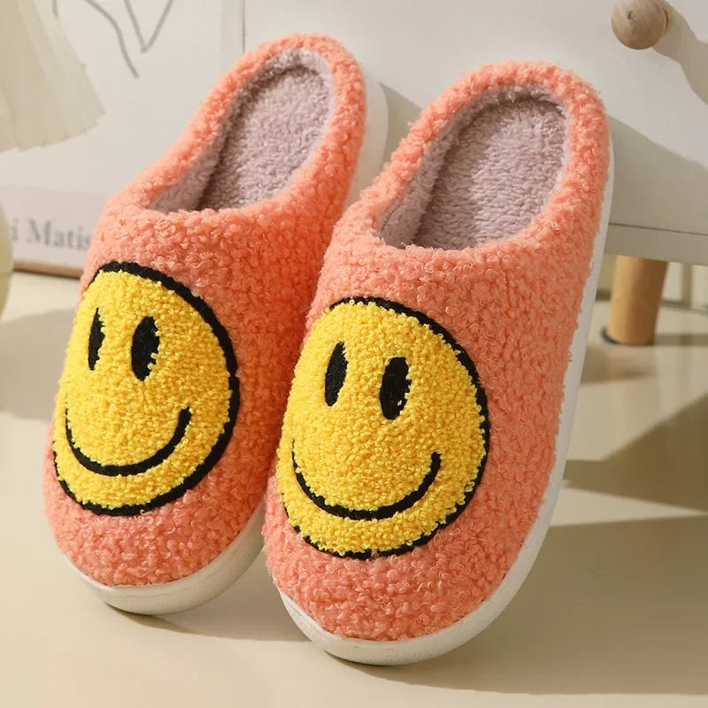 Fuzzy Smile Face Women man Slipper Kawaii Cartoon Plush Contton Indoor Funny Cute Winter Warm Floor house Home Non slip Shoes