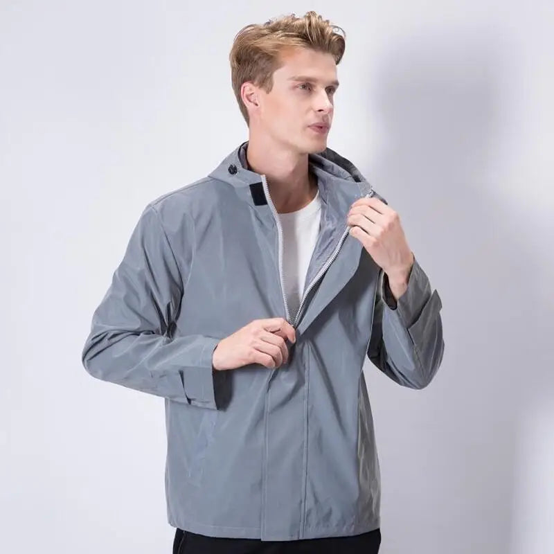 Reflective Jackets Men Autumn 2025 Hip Hop Hooded Coat Windbreaker Waterproof Casual sportswear Night Road Safety Jacket