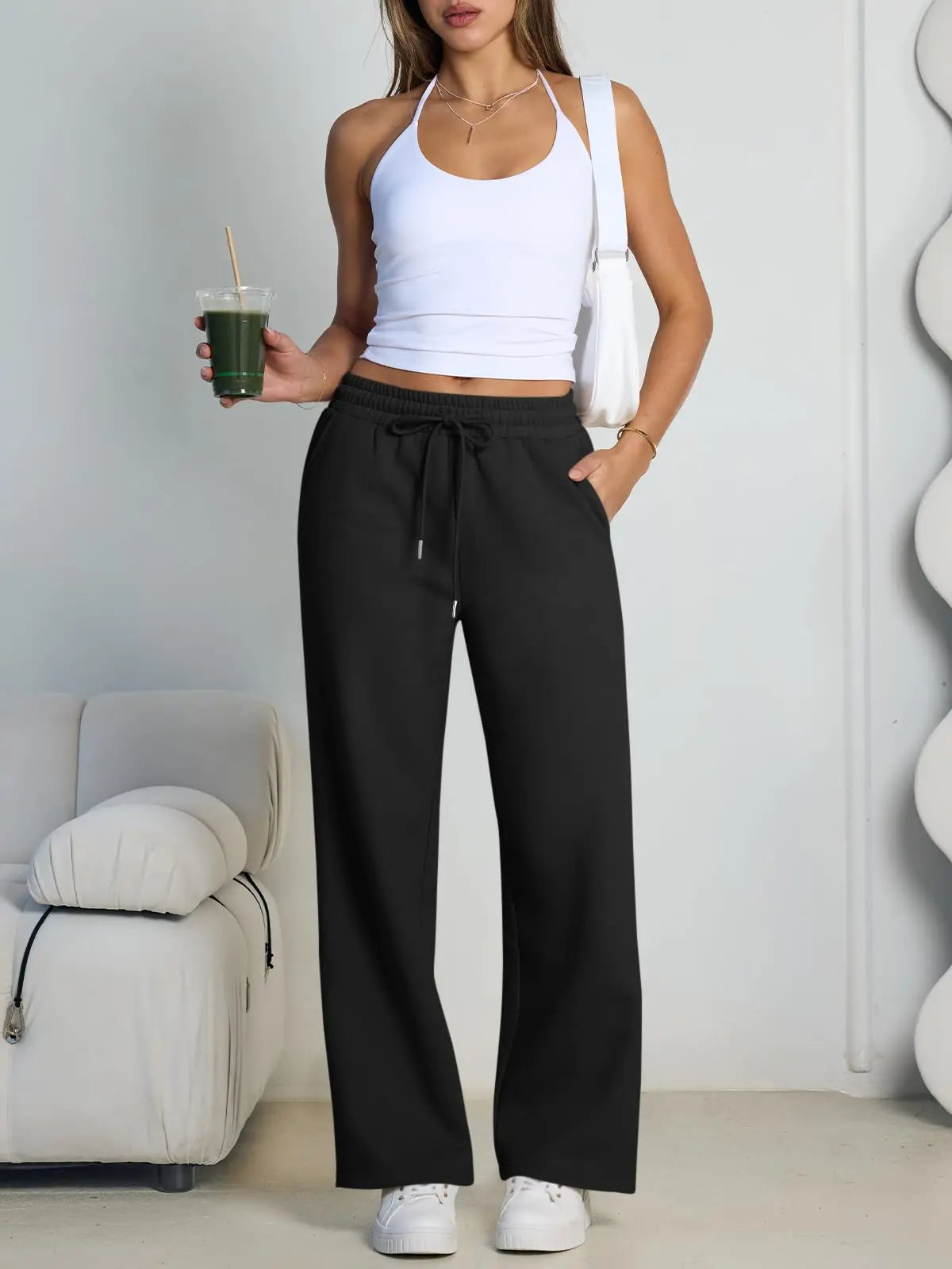 Women Summer Sweatpants 14 Colors Wide Leg Loose Fit Sports Pants Comfortable Drawstring Elastic Waist Casual Streetwear Joggers