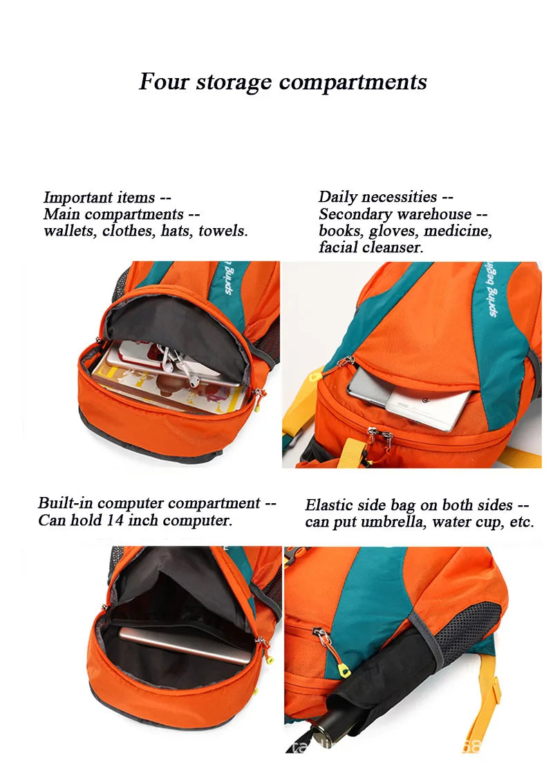 15L Waterproof Outdoor Hiking Bag Large Capacity Anti-theft Double Zipper Hiking Sports Backpack Spring Outing Bag
