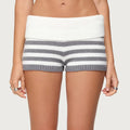 Women Striped Knitted Micro Shorts Folds Over Low Waist Elastic Waist Slim Fit Mini Bottom Pants Y2k Lounge Sweater Shorts