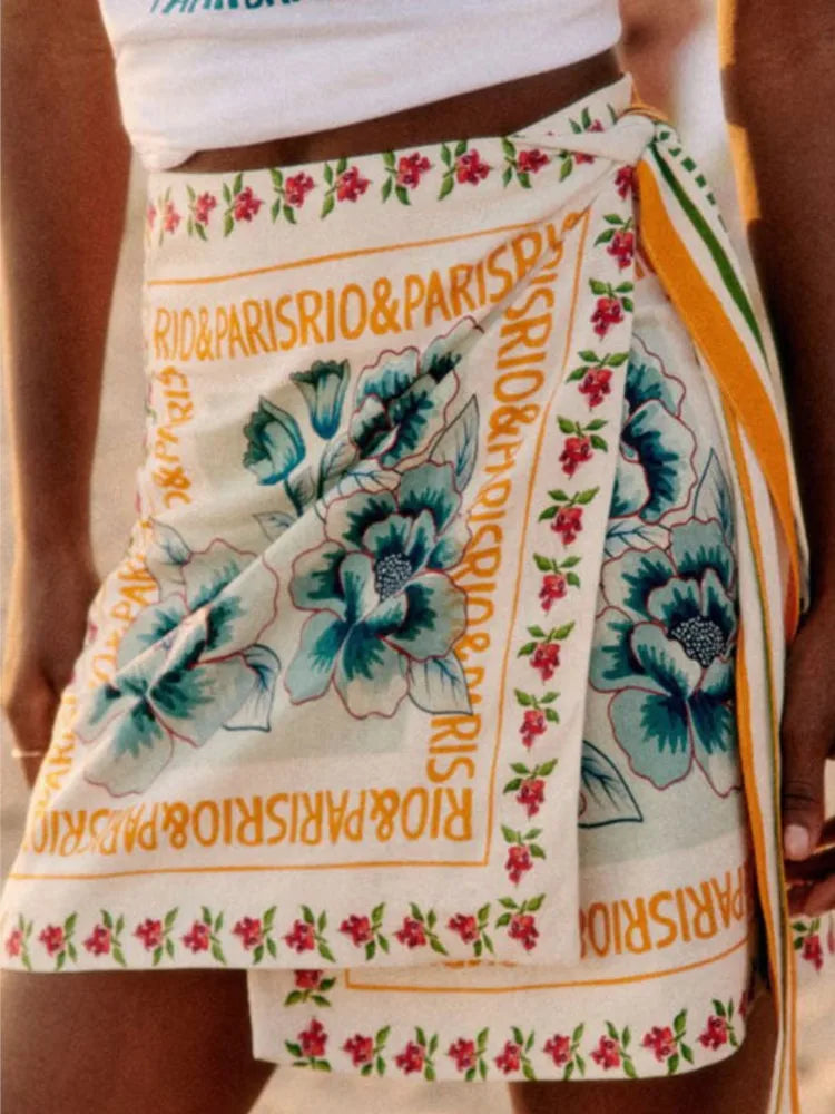 Summer New Fashion Women's Vintage Short Skirts Printed Retro Vacation Style Covering Casual Sexy Elegant Half Skirt Clothing