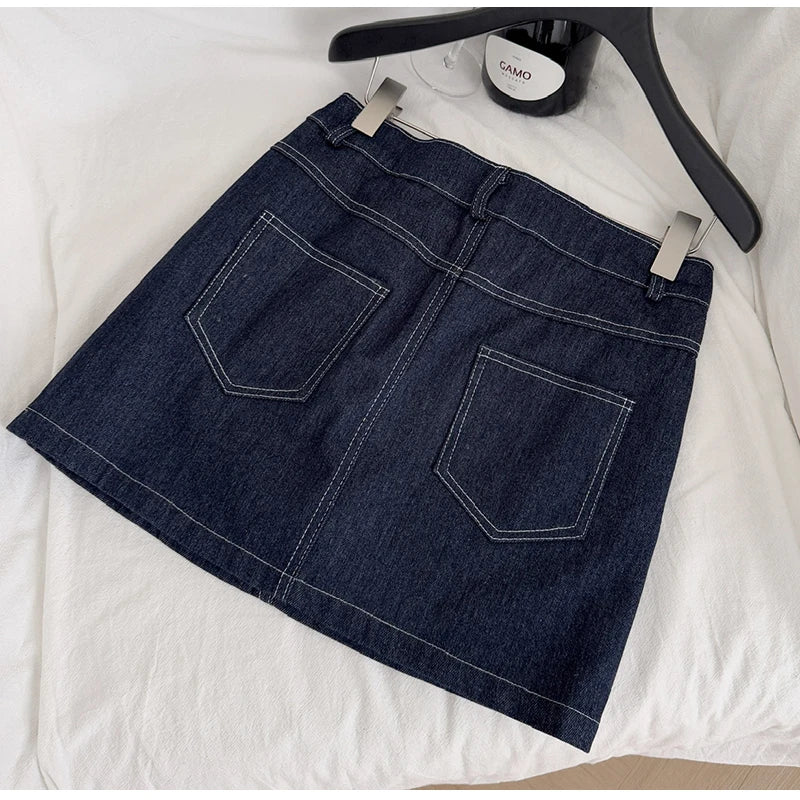 Vintage Wash Denim 2 Piece Sets Women Long Sleeve Crop Top Zipper Jacket and A-Line Mini Skirts Suits Streetwear Jeans Outfits