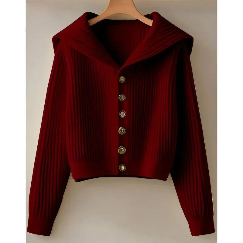 Spring Autumn Women Leisure Solid Color Knitted Retro Lady Fashion Long Sleeves Sweater Cardigan Lazy Wind Female Knitting Top