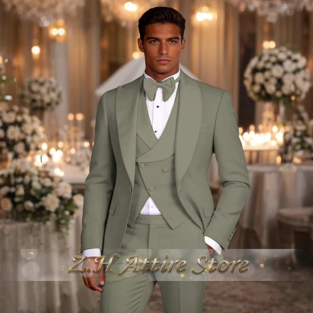Elegant Pink Men's 3pcs Suit Spliced Satin Lapel Jacket Vest Pants Custom-Made Set for Wedding Groom Cocktail Birthday Party