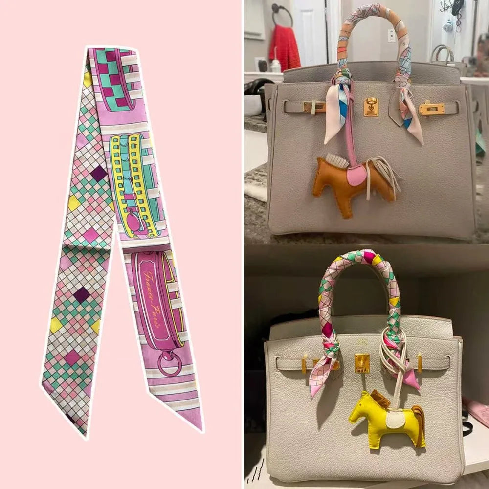 Printed Silk Scarf for Women Summer Lightweight Neck Scarf Collar Bandana Bag Strap Decorative Present Gift Accessories