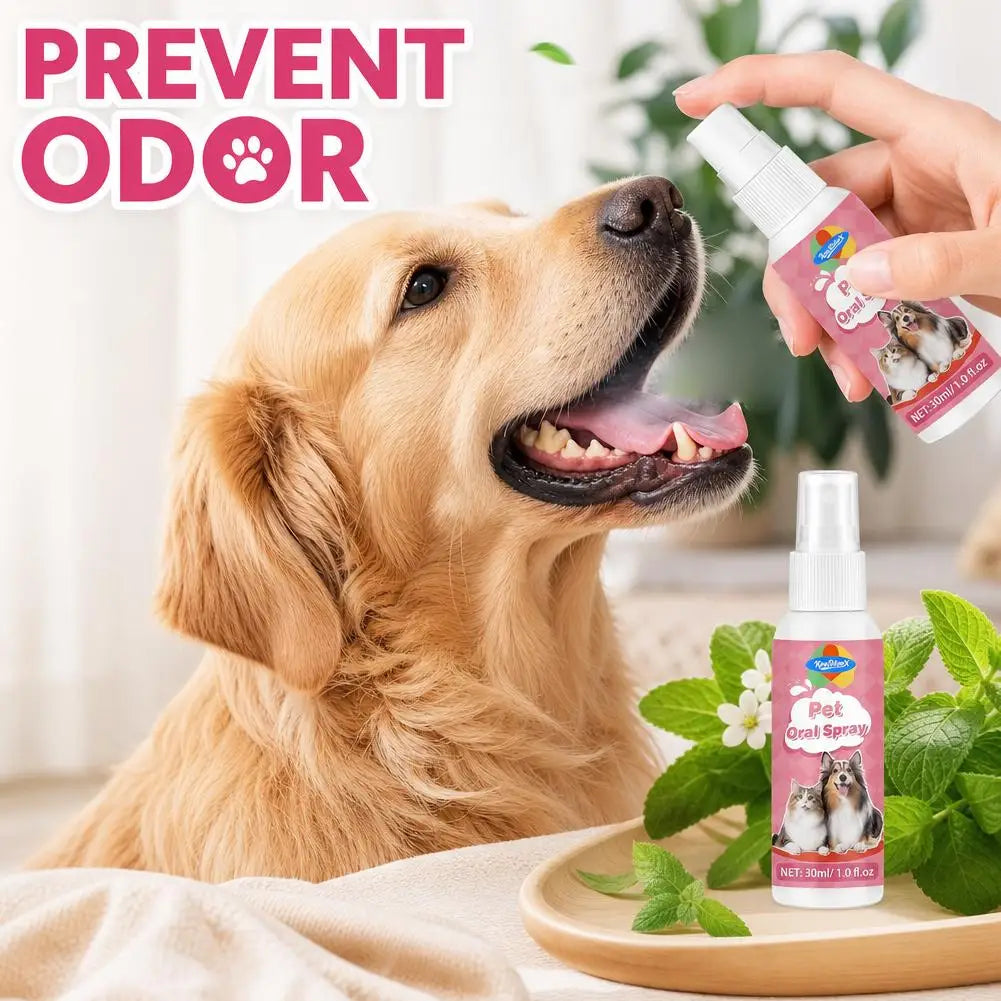 30ml Pet Oral Spray Pet Teeth Cleaning Spray Remove Tooth Stains Keep Fresh Breath for Cats and Dogs Breath Pet Accessories