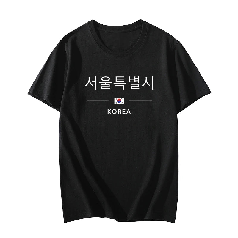 Korea Seoul Printed T-shirt High Quality Spring Summer Casual Fashion Round Neck Top Male Home Outdoor Comfortable Short Sleeved