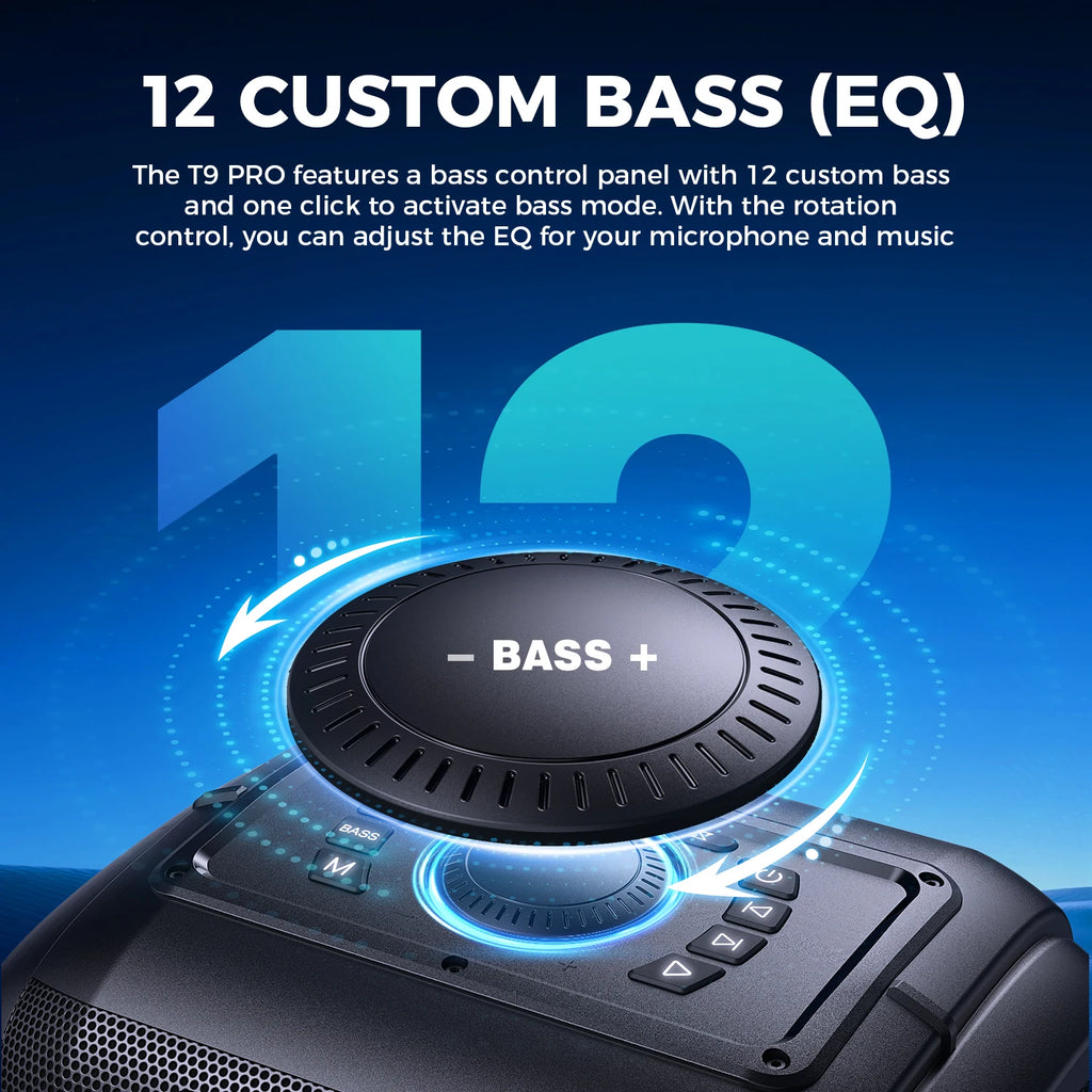 W-KING T9 PRO 250W Peak Bluetooth Party Speaker 125dB Loud 2×6.5" Subwoofer Bluetooth 5.3 TWS Portable Bass Speaker