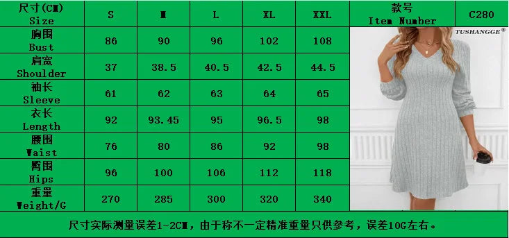 Women Dresses 2026 new V-neck striped long-sleeved solid color autumn winter long sleeve knee length dresses clothing vestidoes