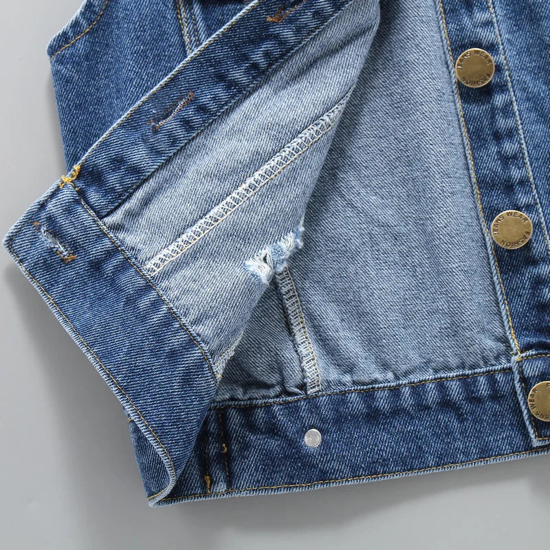 High Quality Children's Ripped Denim Vest Spring Autumn New Style Boys Girls Sleeveless Jacket Outerwear Trendy Hole Waistcoat