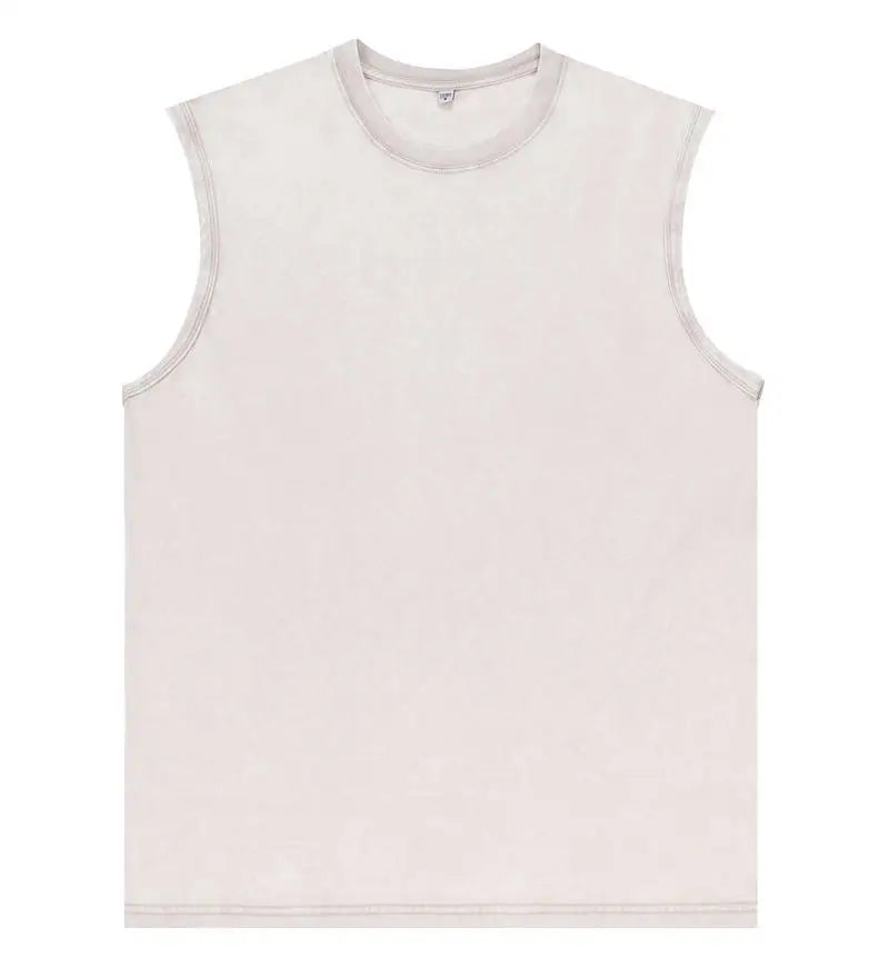 100% Cotton Men's Summer T Vintage Washed Vest Male Tops Round Neck Loose Oversized Large Size Casual Basic Streetwear Vest