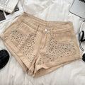 Retro Fashion Rhinestone Denim Shorts Women Pink Summer New A-Line Wide Leg Jeans Ultra Short For Hot Girls Bottoms