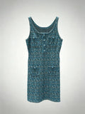 Textured Weave Sleeveless Tank Dress for Women Square Neck Decor Buttons Pocket Design Slim Bodycon Casual Summer Short Dress