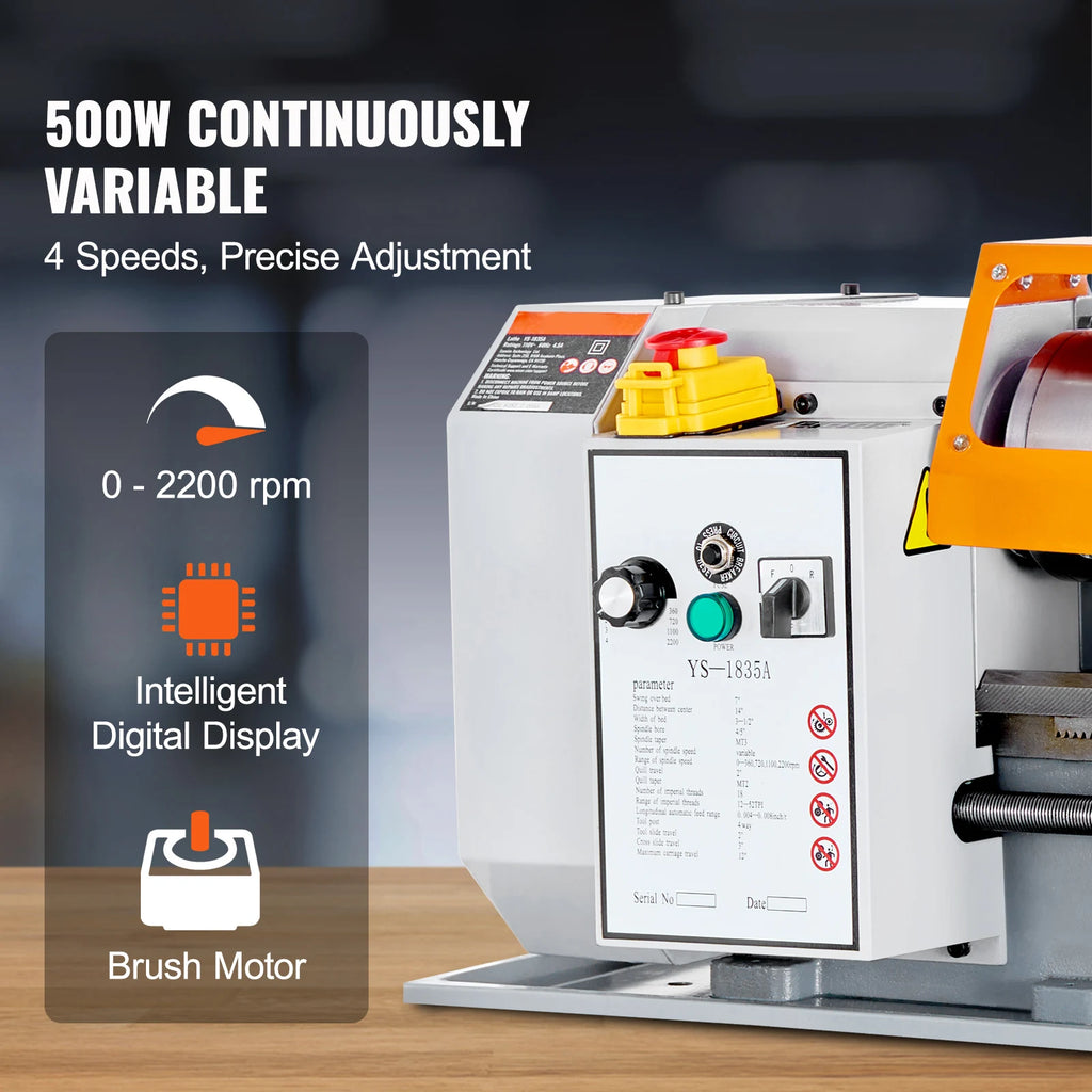 SucceBuy Metal Lathe Machine 7'' x 13.78'' 0-2200 RPM Continuously Variable Speed 500W & Tool Box for Processing Precision Parts