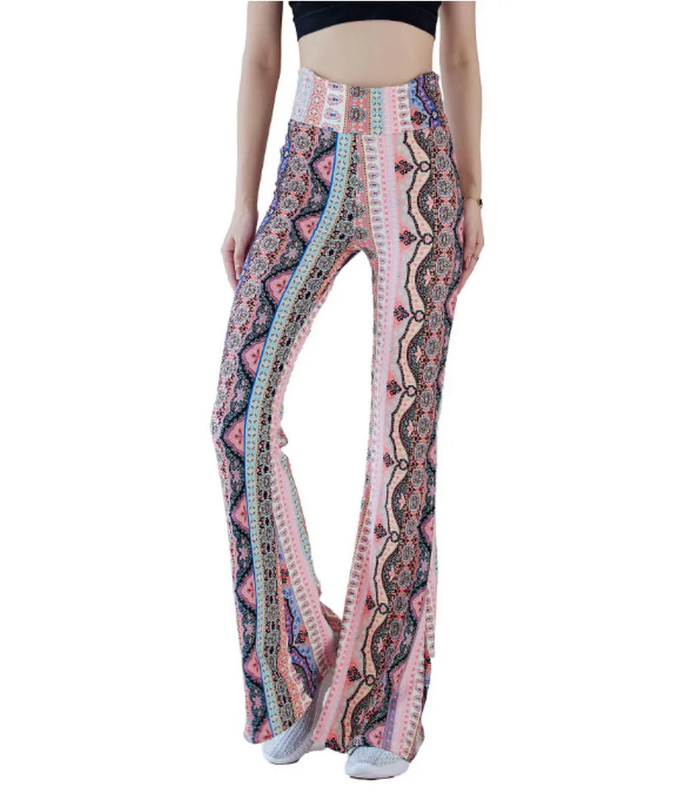 Flare Print Leggings Bell Bottom Palazzo Pants for Women Buttery Soft High Waisted High Waist Ethnic Paisley Bootcut Tall Long