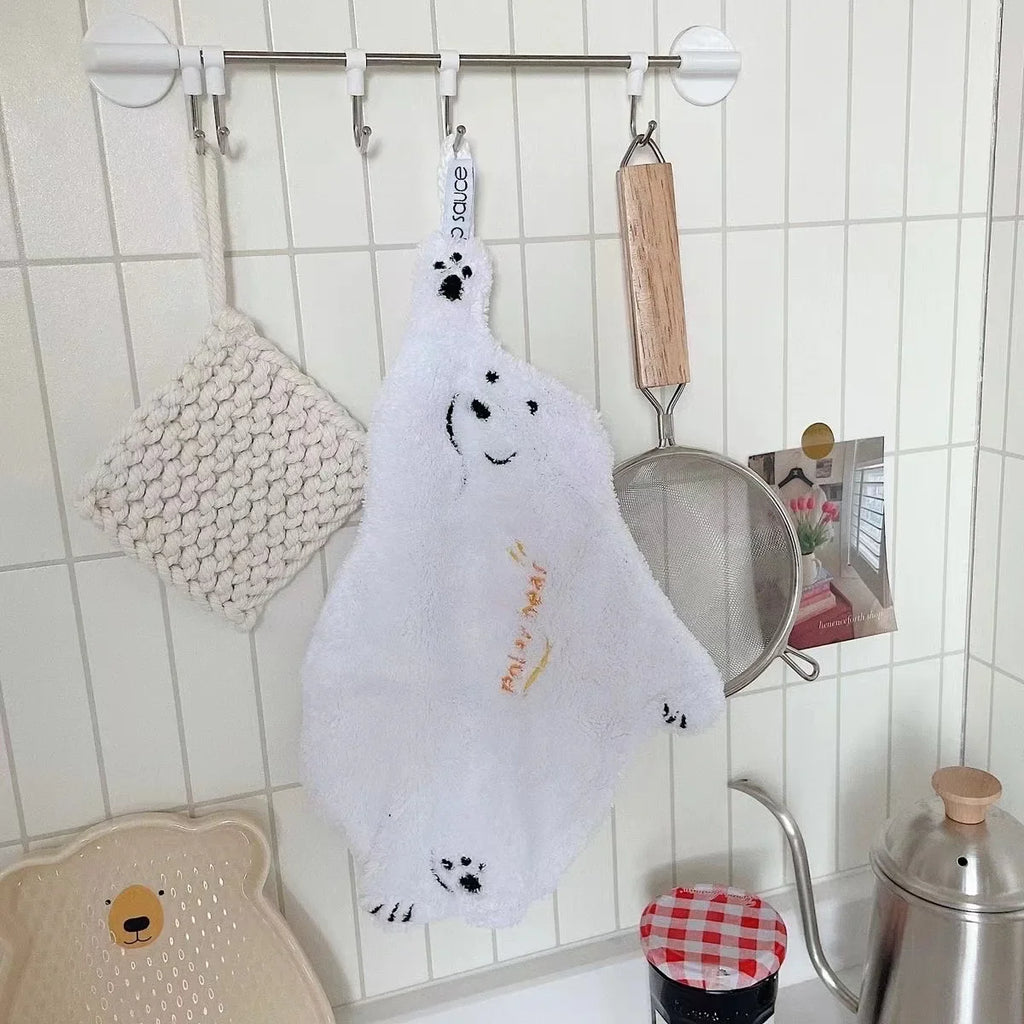 Polar Bear Hand Wiping Towel Super Absorbent Hanging Kitchen Towel Coral Design Thick Cartoon Hand Towel