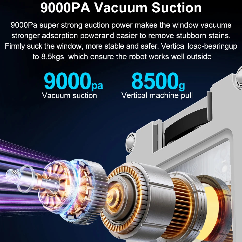 Robot Window Vacuum Cleaner ABIR WD9,4-Way Water Spray, Laser Sensor,9000PA Suction, Low Nosise,Wet Dry Scrape & Wipe in One