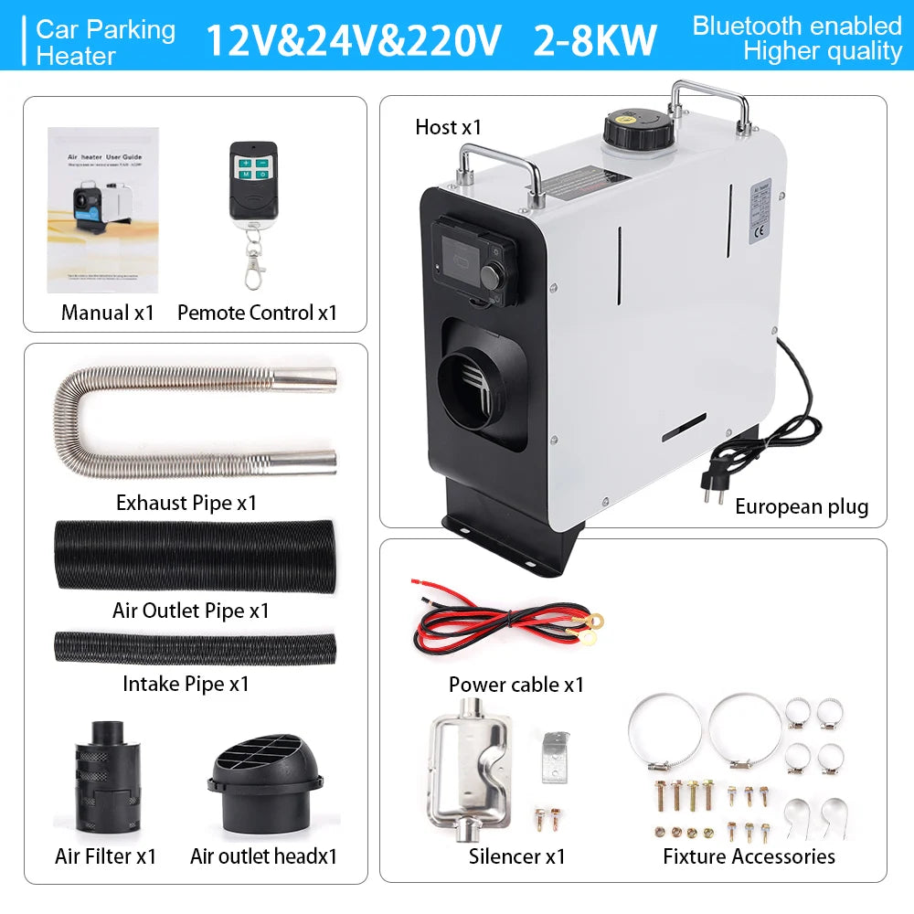 White vertical new 2/8KW Car Heater Diesel Air Heater Be common Bluetooth version 12V/24V/220V  camping for Truck Boat Bus RV
