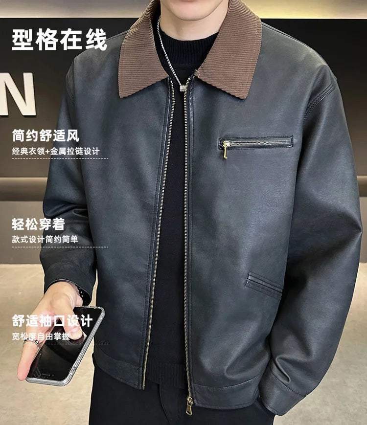 2029  Motorbiker Jacket Men's American Autumn Winter Hip-hop PU Leather Jackets Men Streetwear Racing Motorcycle Wear
