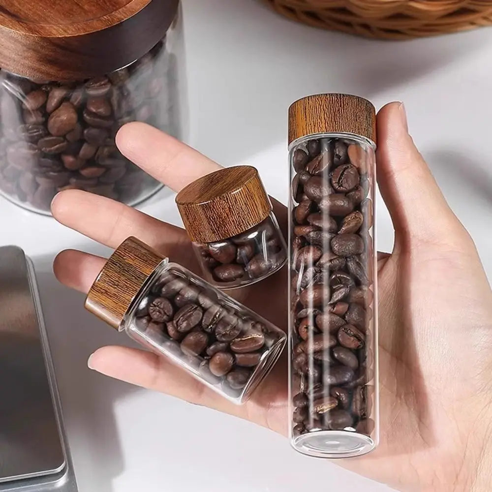 6PCS 10/20/30 ML Wooden Lid Mini Glass Bottles Food Grade Transparent Small Spice Jars Sealed Golden Bean Bottle