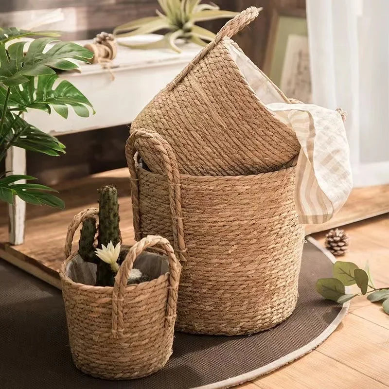 Natural Wicker Planter Basket  Flower Pot Home Garden Rattan Basket Straw Flower Basket 20/25/30CM