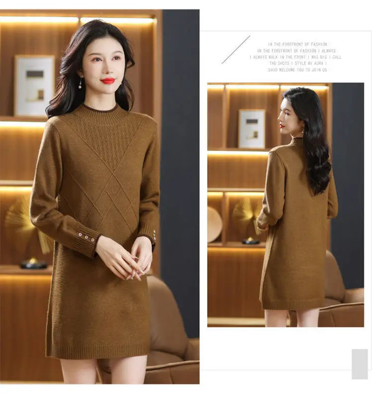 Women's Turtleneck Knitwear Top Long Sleeve Pullover Sweater Woman Clothing Fall Winter Knit Basic Blouse Wool Ladies Sweater