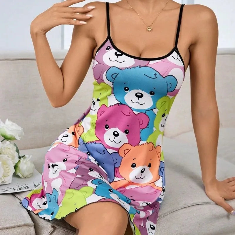 New Summer Nightdress Cute Cat Pattern Light Breathable Fabric Girls Loose Nightdress For Bedroom
