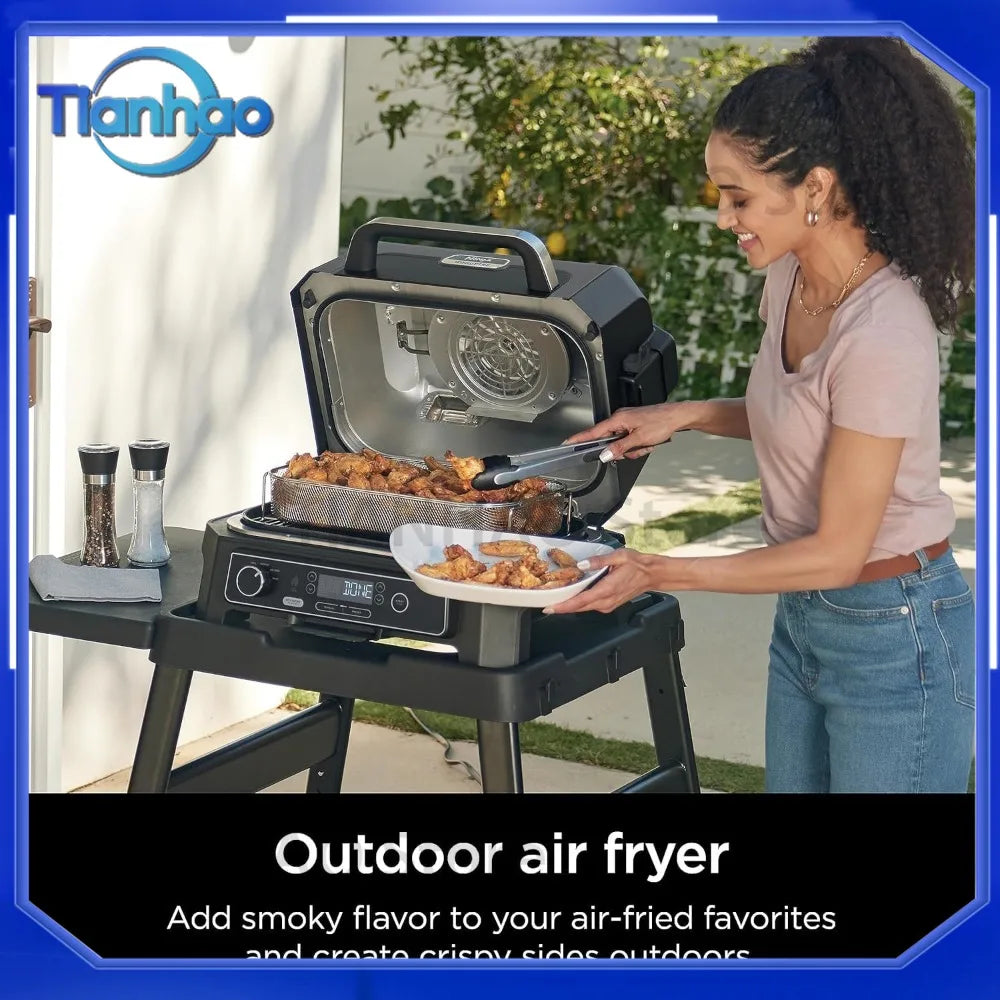 Ninja Woodfire ProXL 4-in-1 Outdoor Grill and Smoker for Electric Air Fryer Bake BBQ Grilling System for Camping Parties