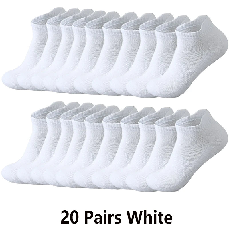 10/20 Pairs Ankle Socks Men Women Mesh Breathable Cotton Couple Student Ear thletic Sports Running Solid Color Boat Socks Summer