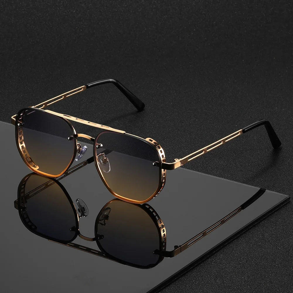 Classic and fashionable double-beam metal sunglasses, high-end simple and versatile Sun Glasses for Man Women UV400 Goggle