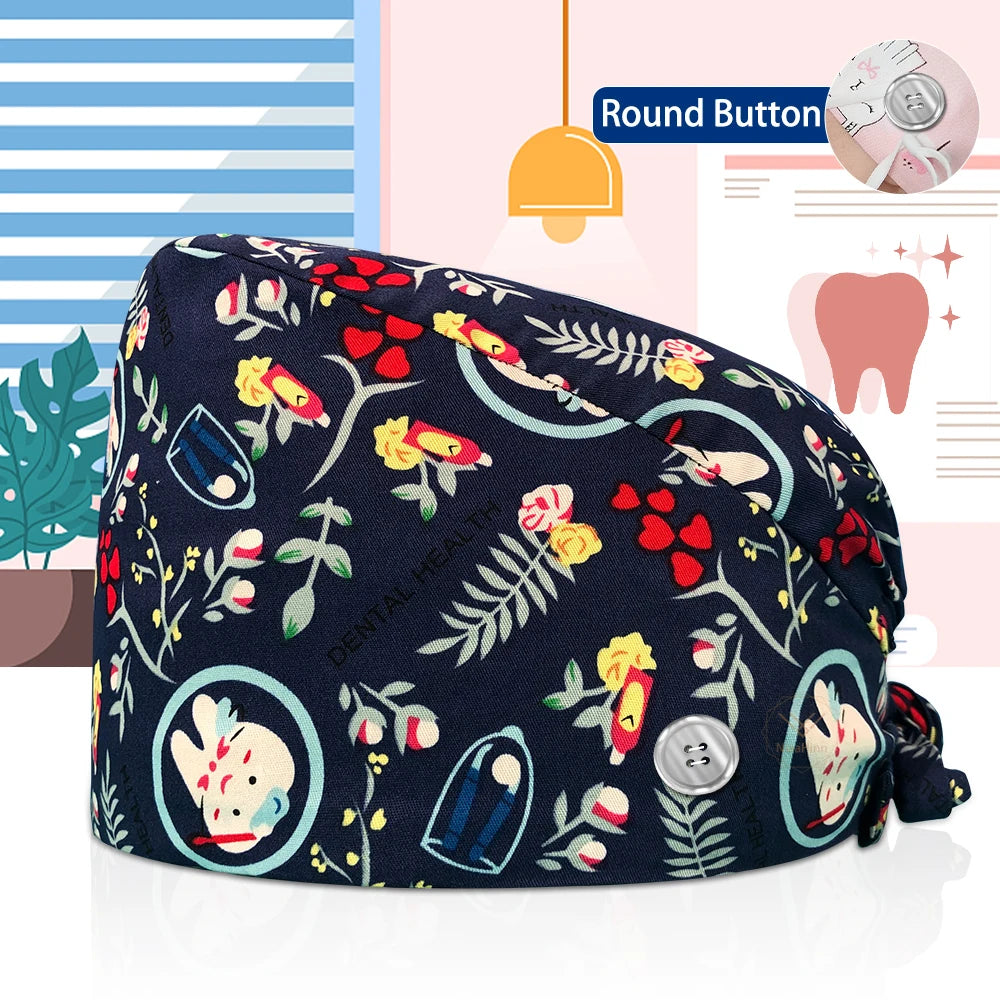 Dentistry Pet Medical Scrub Pharmacist Clinic Hat Dentist Lab Cap Nurse Surgical Working Caps Nursing Hats Cotton with Button