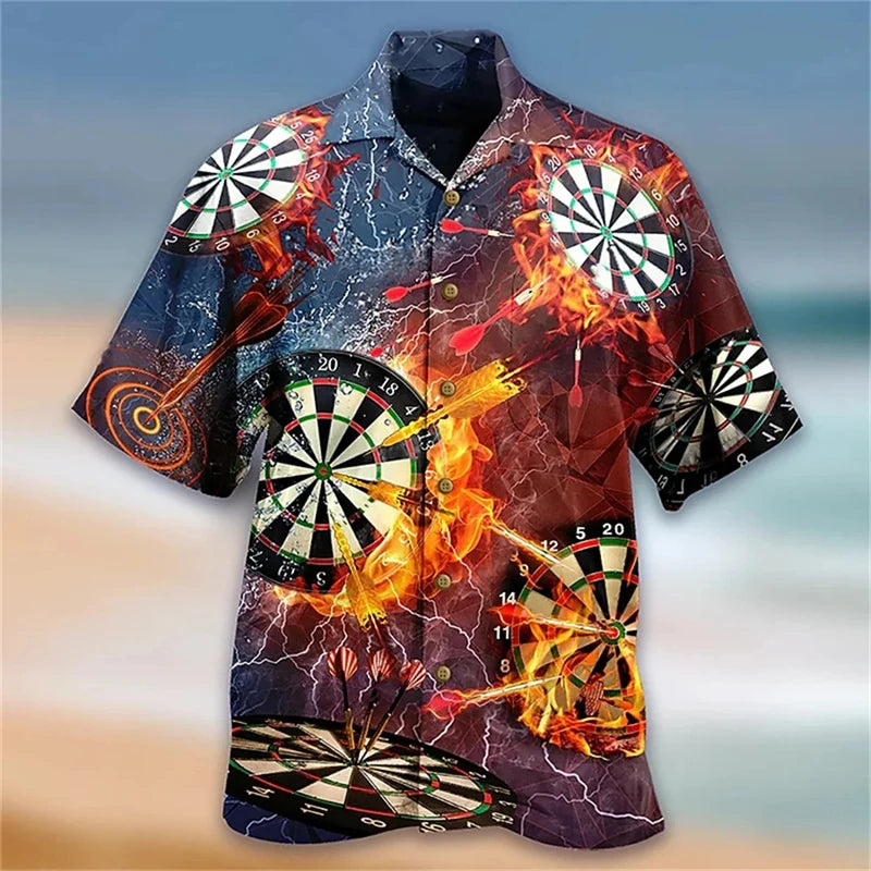 New Men's Cuban Collar Shirts 3d Dart Target Print High-Quality Men Clothing Beach Party Sportswear Casual Hawaiian Shirt Blouse
