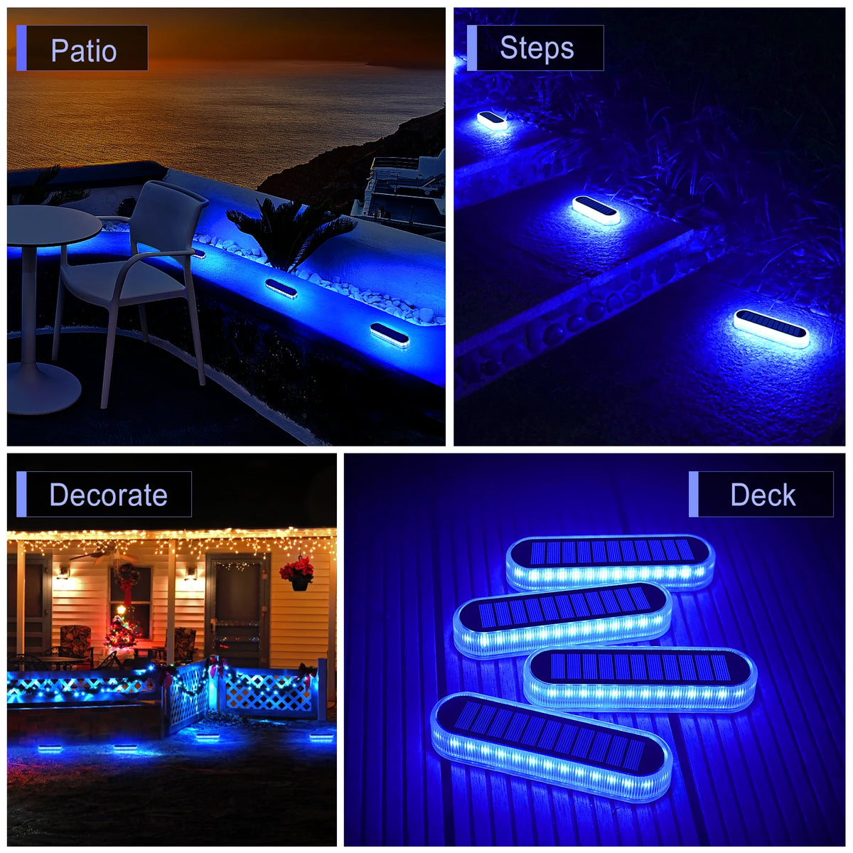 Hot Solar Deck Lights Blue Auto On/OFF Outdoor Waterproof IP68 Led Solar Garden Step Lights for Stairs Fence Yard Patio Pathway