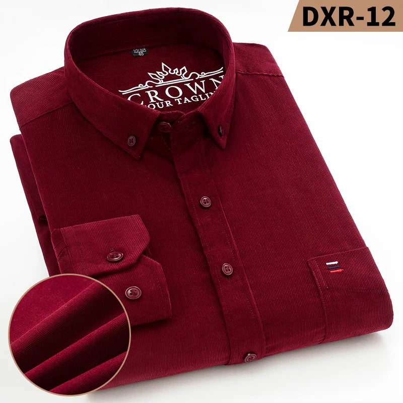 Spring and Autumn New Pure Cotton Corduroy Men's Shirts Large Size Fashion Casual Solid Color Long Sleeve Clothing Youth Tops