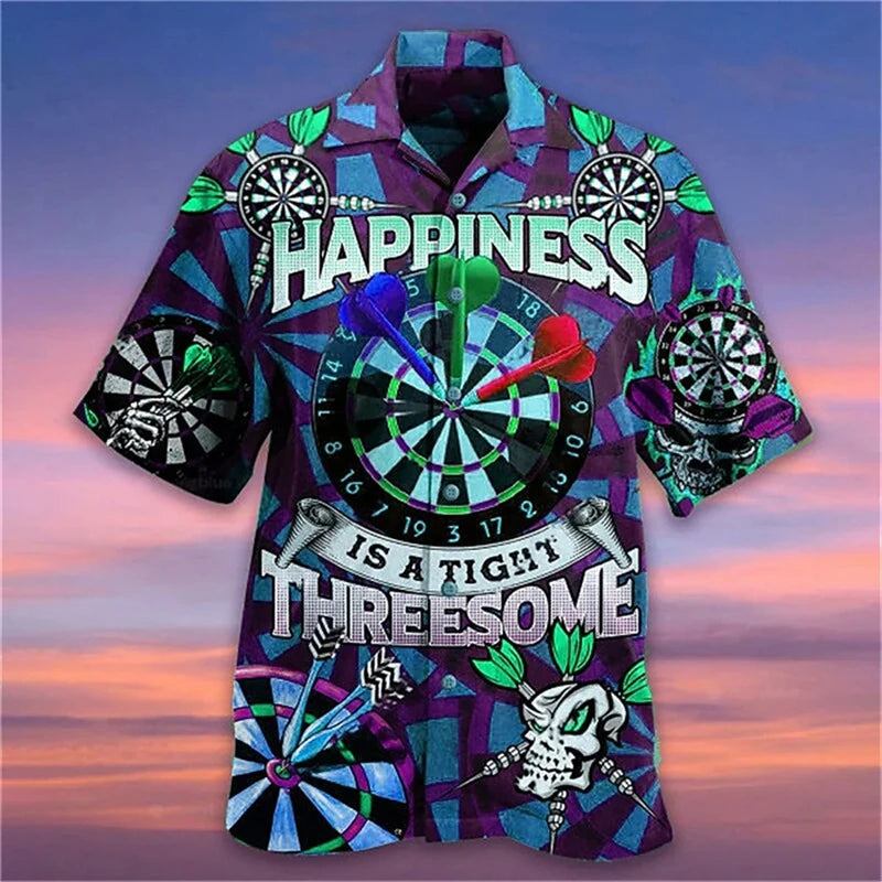 New Men's Cuban Collar Shirts 3d Dart Target Print High-Quality Men Clothing Beach Party Sportswear Casual Hawaiian Shirt Blouse