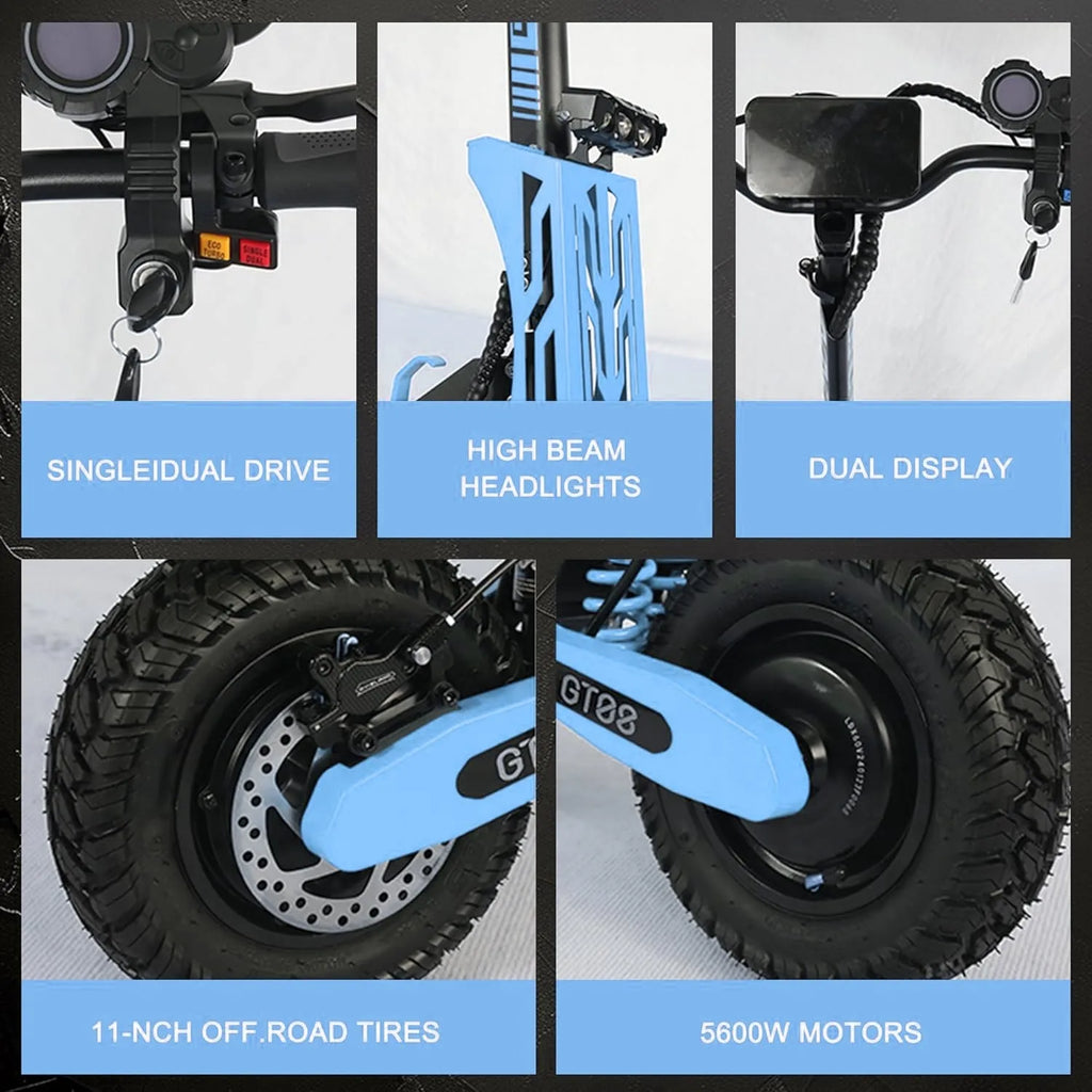 5600W 60V 27Ah Dual Motor Off Road Electric Scooter for Adults 50MPH 43 Miles