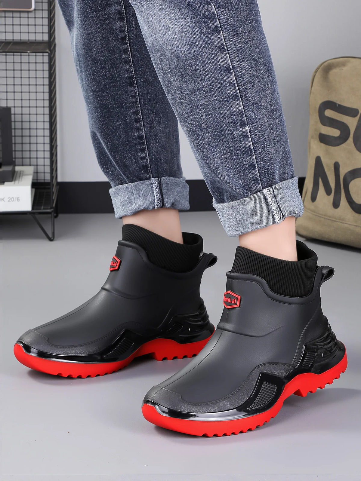 Men Women Winter Waterproof Rain Boots Fleece Warm Snow Sock Cuff Anti Slip Ankle Boots Outdoor Work Garden Shoes Size 36-46