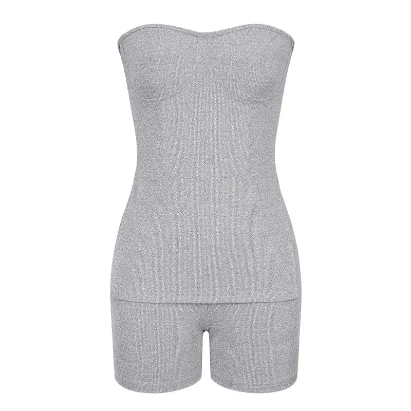 Sexy Solid Slim Suit For Women Fashion Strapless Side Split Top Elastic Waist Package Hip Shorts Two Piece Set 2026 Summer New