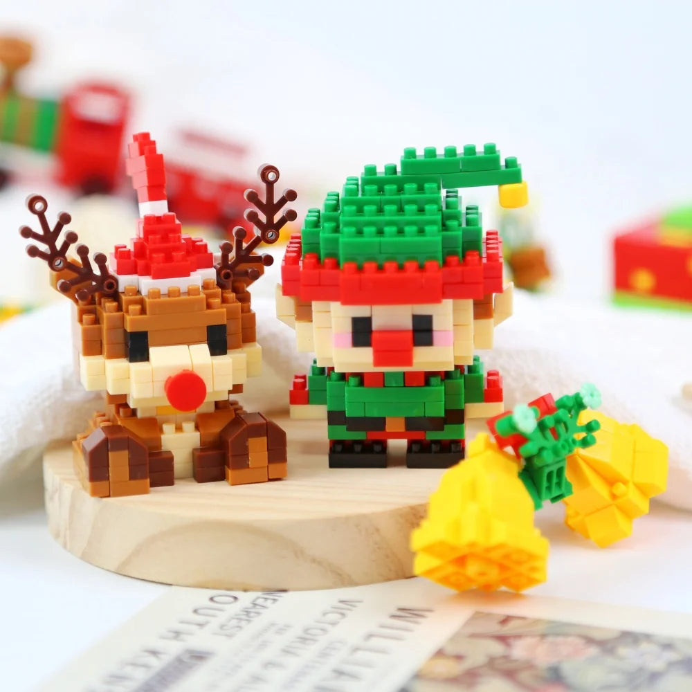 Christmas Building Blocks Set Santa's Workshop Building Santa Sleigh DIY Reindeer Sleigh Christmas Hat Educational for Kids Gift