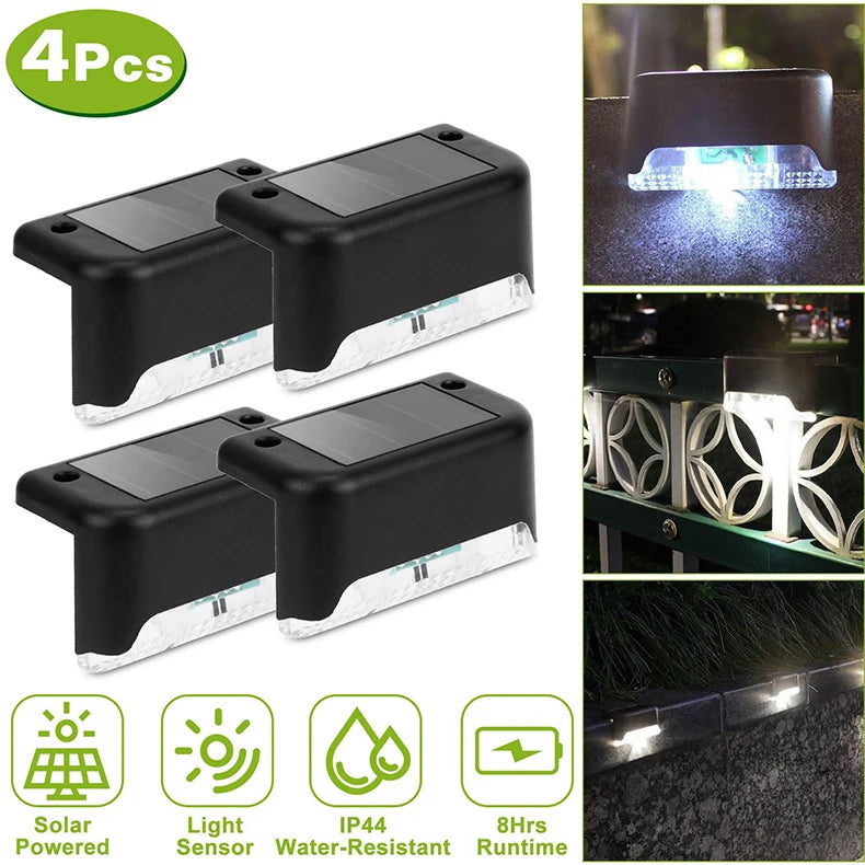 1/4PCS Solar LED Deck Lights Waterproof Outdoor Step Fence Lighting for Patio Yard Stairs Automatic Dusk-to-Dawn L-Shaped Design